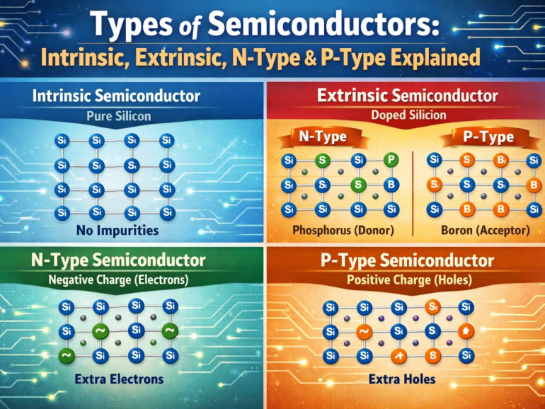 Types of Semiconductors Intrinsic, Extrinsic, N-Type & P-Type Explained