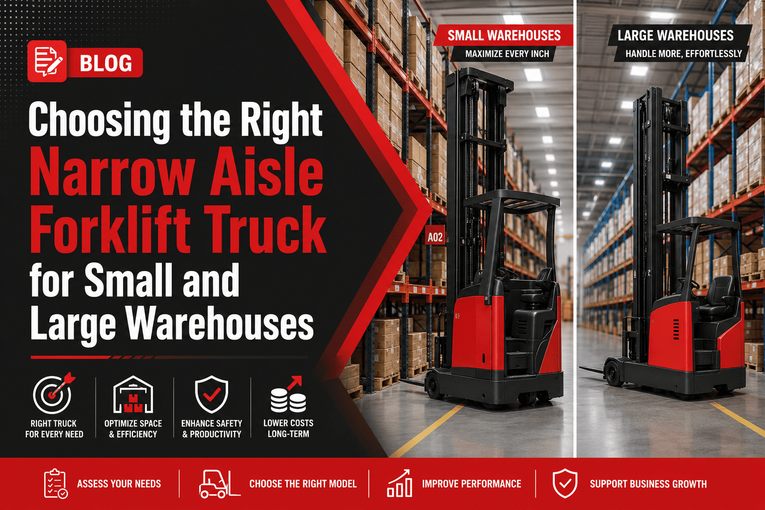Choosing the Right Narrow Aisle Forklift Truck for Small and Large Warehouses